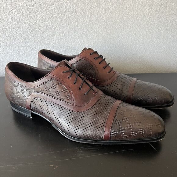Mezlan Checkerboard Leather Oxfords Size 13 Brown
